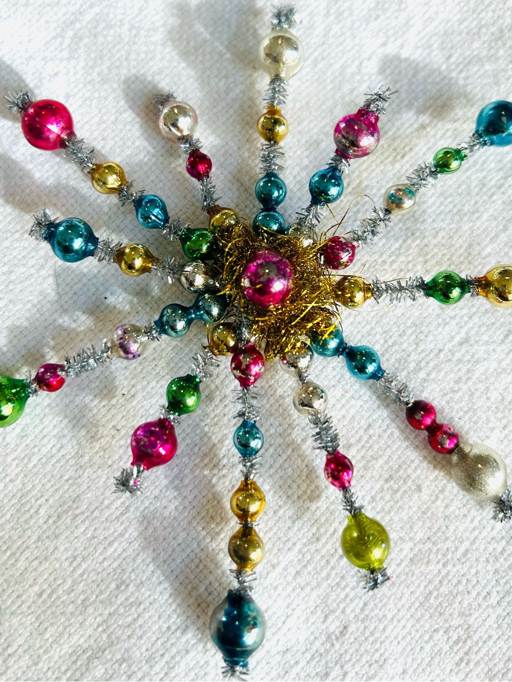 Vintage repurposed holiday star burst Christmas Ornament